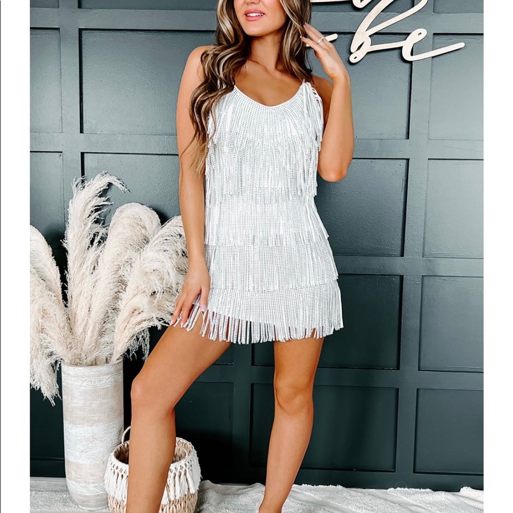 Dazzling Dica Rhinestone Fringe Dress
